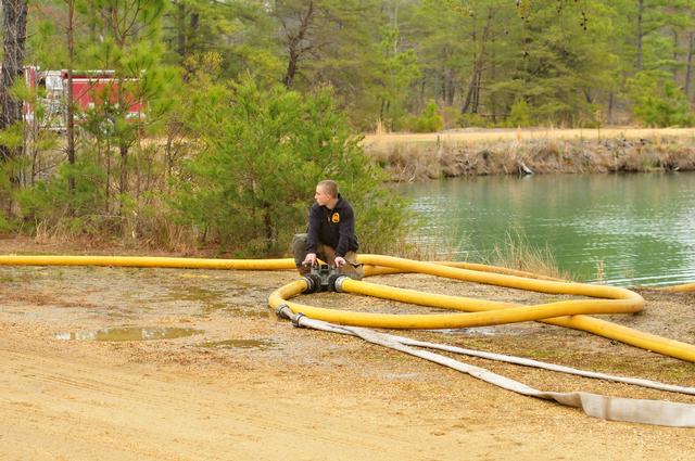 Firefighter Colomo at the county water supply exercise