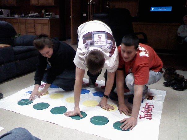 Playing Twister in the lounge