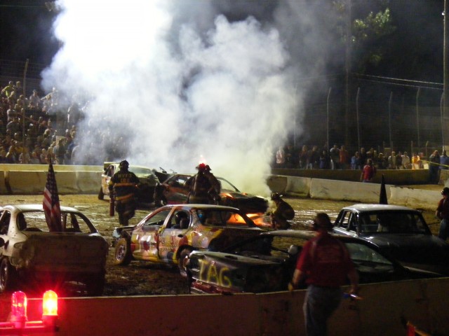 Vehicle fire at the Demo Derby standby