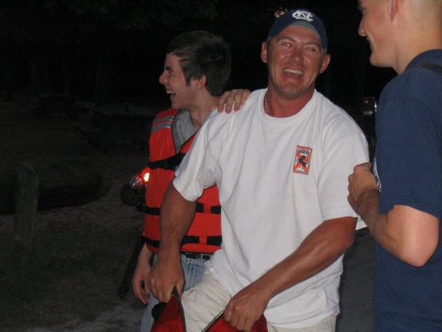 Firefighter's Russell, Blizek and Captain Kurtz joking around during training