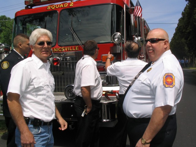 Past President Colonna, Chief Engineer Hooker, Firefighter Abell, First Engineer Roache and Firefighter/EMT Lacey before the start of the Southern Maryland Parade