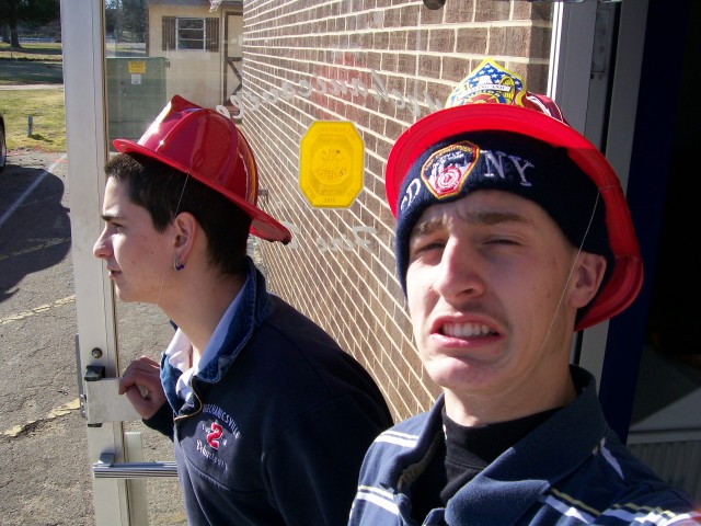 Joe and Wade don their new Lids after a Fire  Prevention activity 