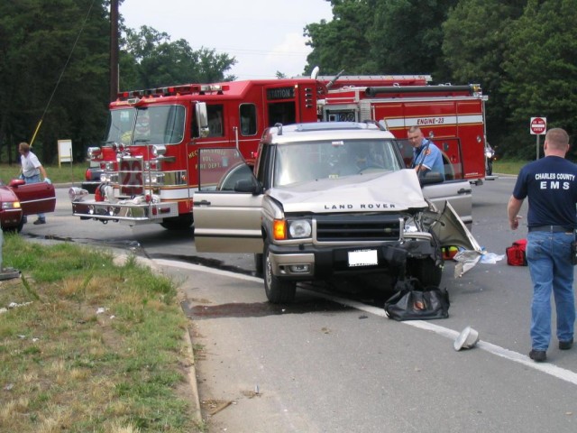 Engine 23 on the scene of a crash at Three Notch and New Market Roads involving a county ALS unit