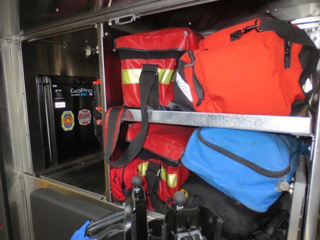 EMS equipment includes two trauma bags, collar bag, AED and O2 bag