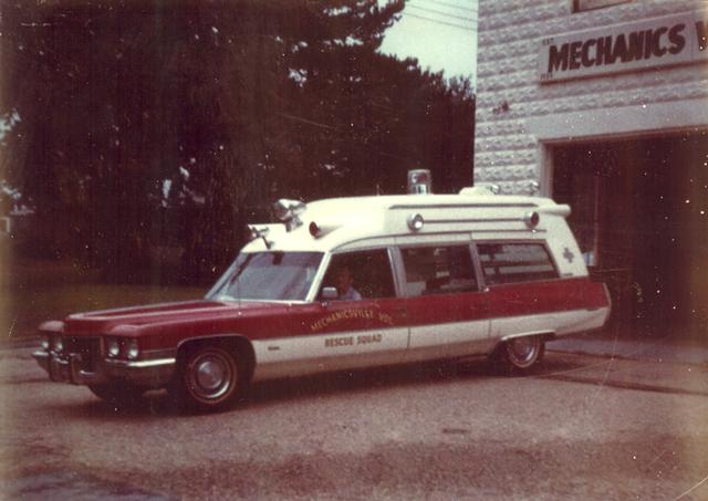 Life Member Ronald Raley in the driver seat of the last Cadillac the department had in service when MVFD and MVRS were together. Picture taken around 1975.