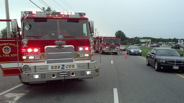 Rescue and Wagon on a motor vehicle accident on Three Notch Road in Charlotte Hall 