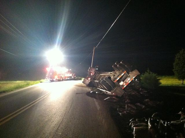 Volunteers responded to this overturned 18 wheeler on Thompson Corner Road