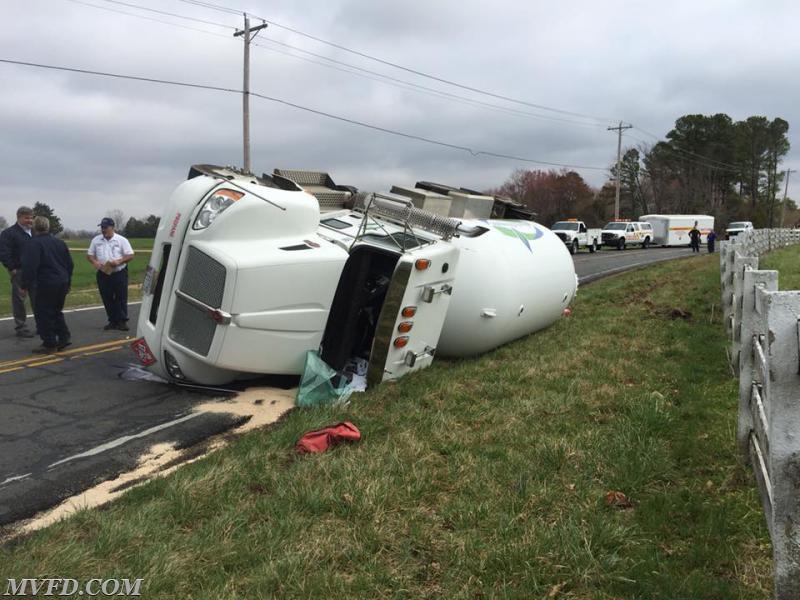 Units responded to this overturned propane truck on Chaptico Road