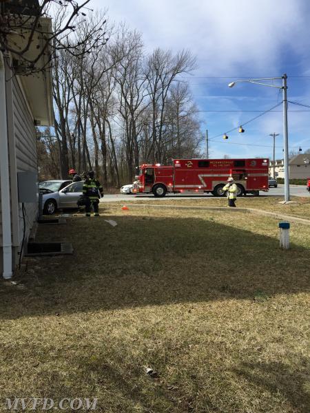 Units operate on this motor vehicle accident on Three Notch Road in New Market where a vehicle hit the building.