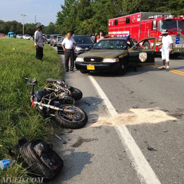 The operator of this motor cycle was flown to a trauma center after this collision on Thompson Corner Road