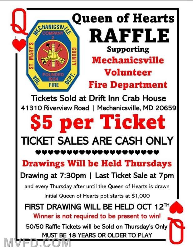 Queen of Hearts Drawing Tonight! Mechanicsville VFD